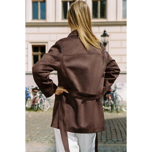 ZARA SUEDE EFFECT JACKET WITH BELT - Picture 4 of 10